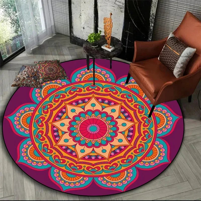 Bollywood Mandala Round Rug in Fuchsia and Orange