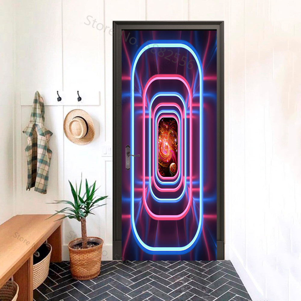 Neon Wormhole Futuristic 3D Optical Effect Door Sticker