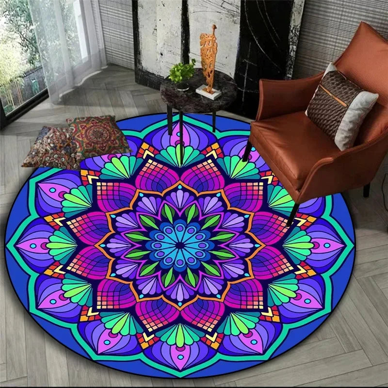 Ultraviolet Mandala Round Rug in Neon