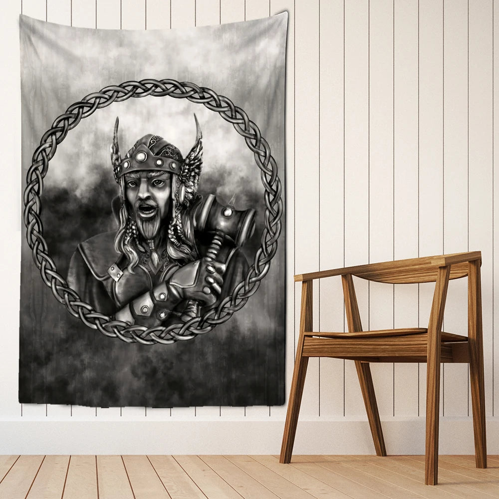 Viking Warrior Hammer Tapestry