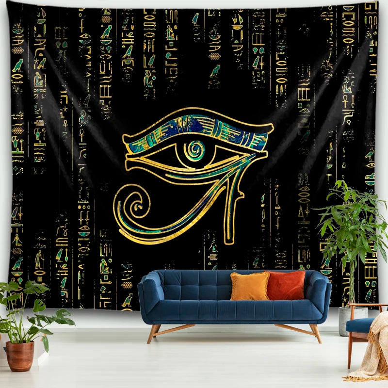 Eye of Horus Gold Hieroglyphic Tapestry