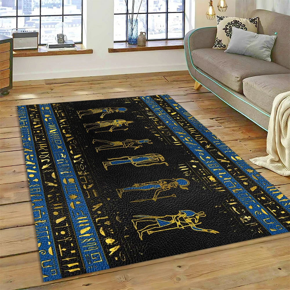 Egyptian Gods Blue Leather Area Rug
