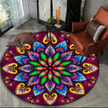 Baroque Jewel Mandala Round Rug in Magenta