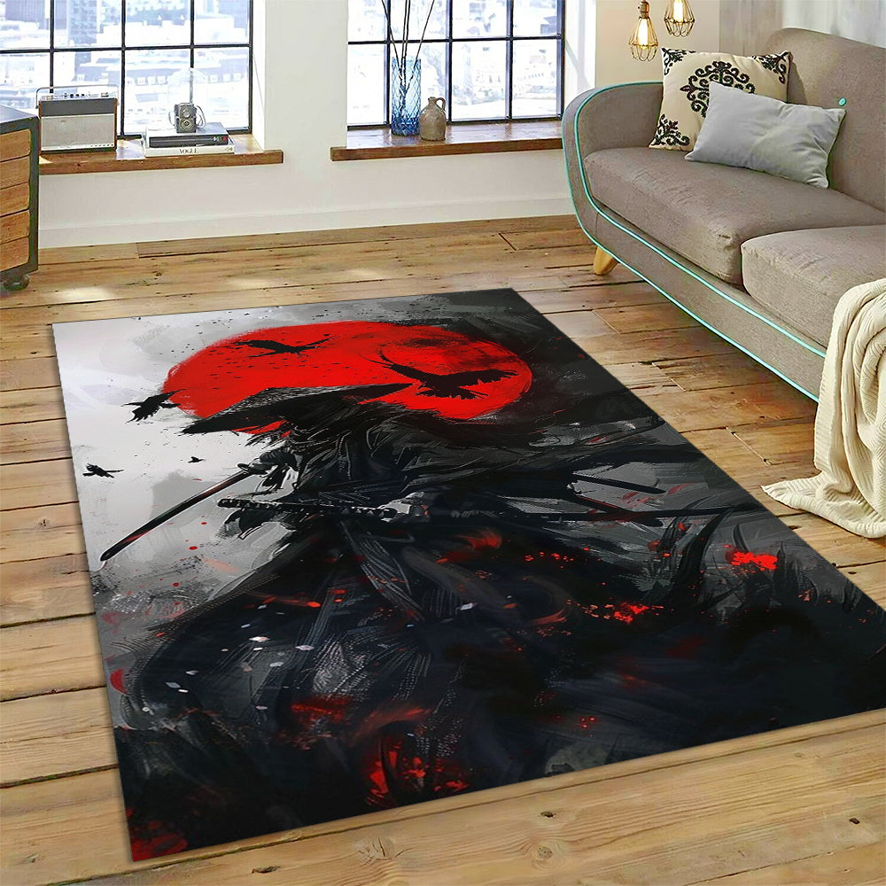 Samurai Raven Red Sun Area Rug