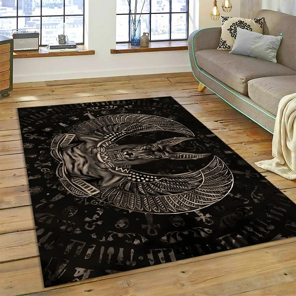 Egyptian Silver Anubis Crescent Area Rug