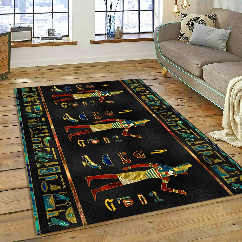 Egyptian Deity Jewel Teal Area Rug