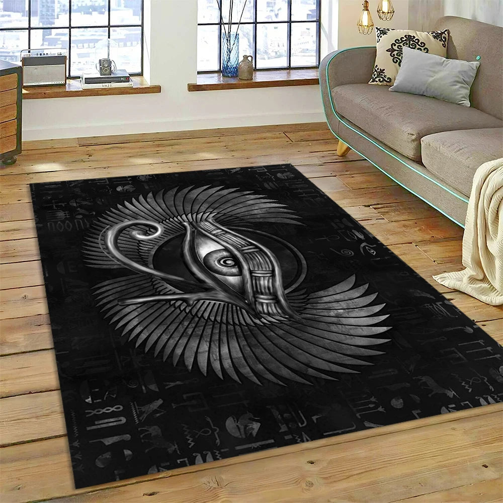Egyptian Silver Eye Wings Dark Area Rug