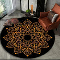 Amber Line Art Mandala Round Rug in Noir