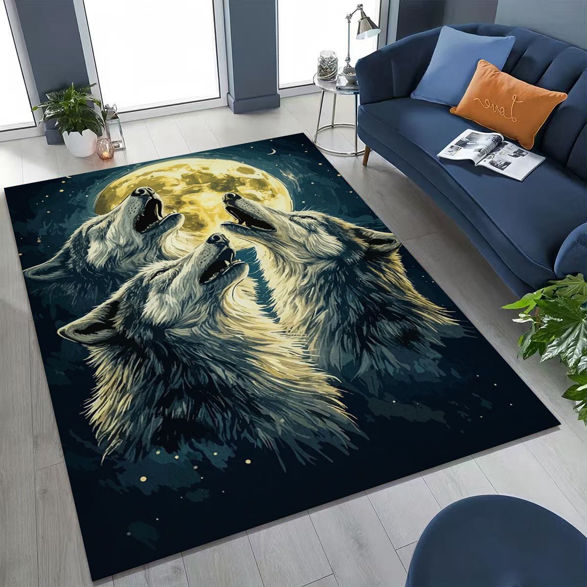 Wolf Golden Howl Chorus Area Rug
