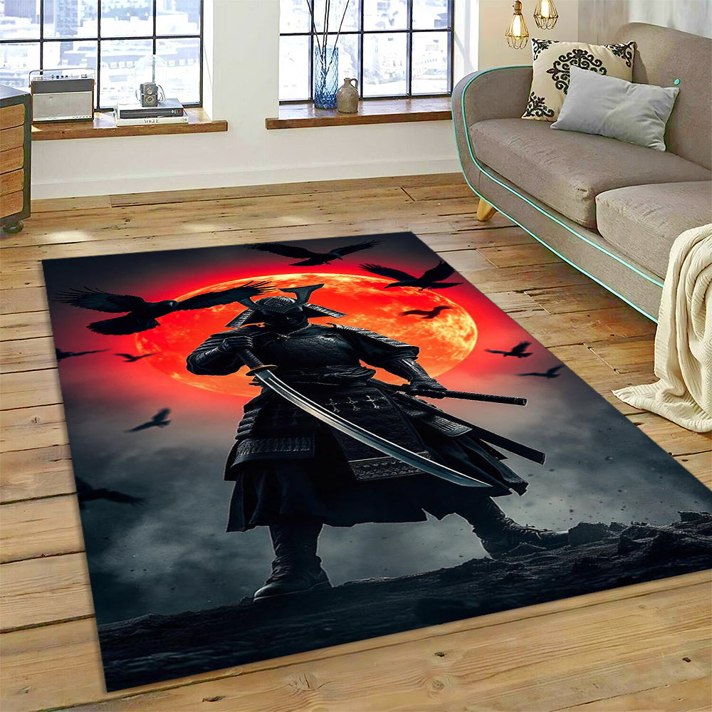 Samurai Crimson Raven Vigil Area Rug