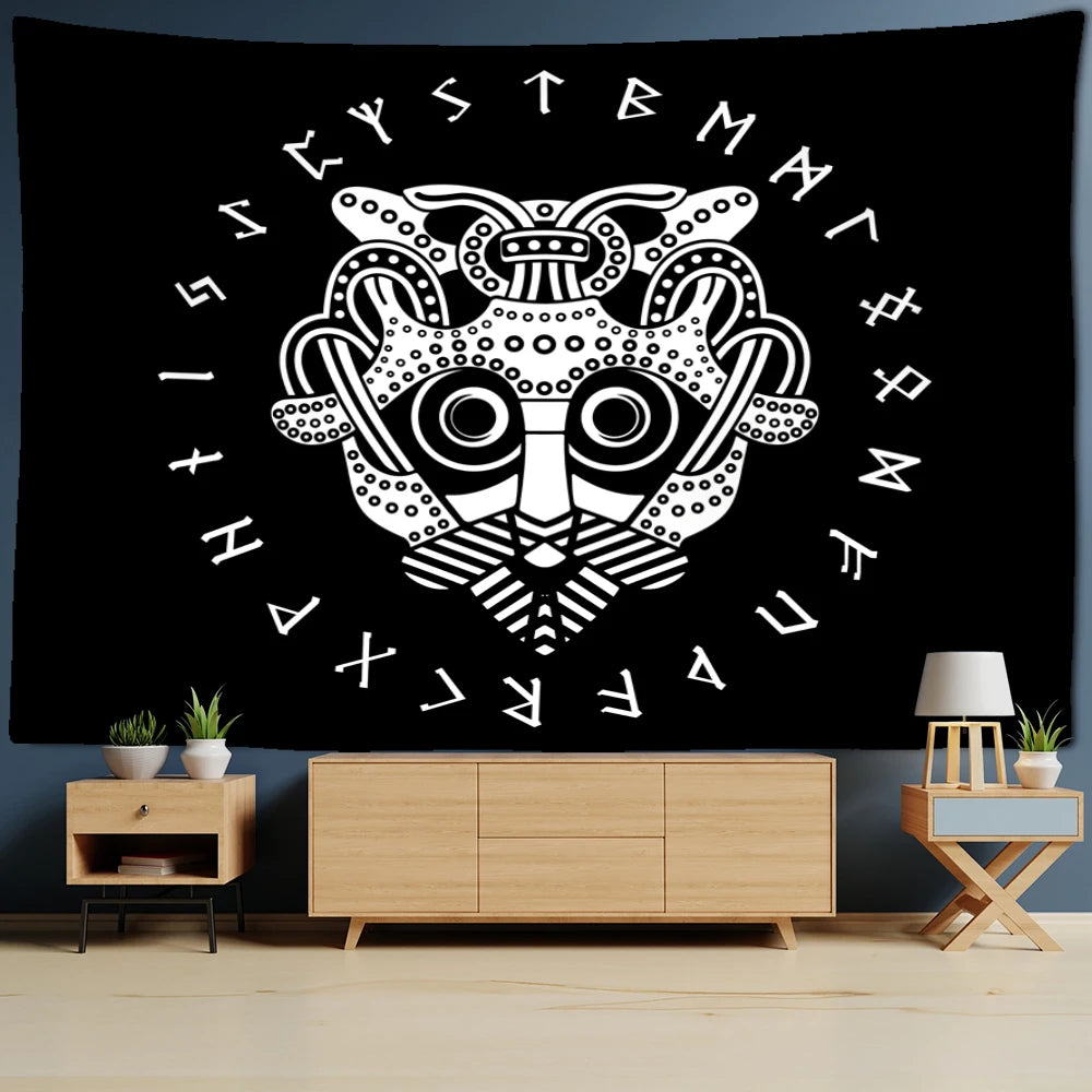 Norse Bear Runes Tapestry