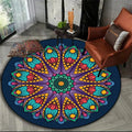 Jewel Garden Mandala Round Rug in Navy