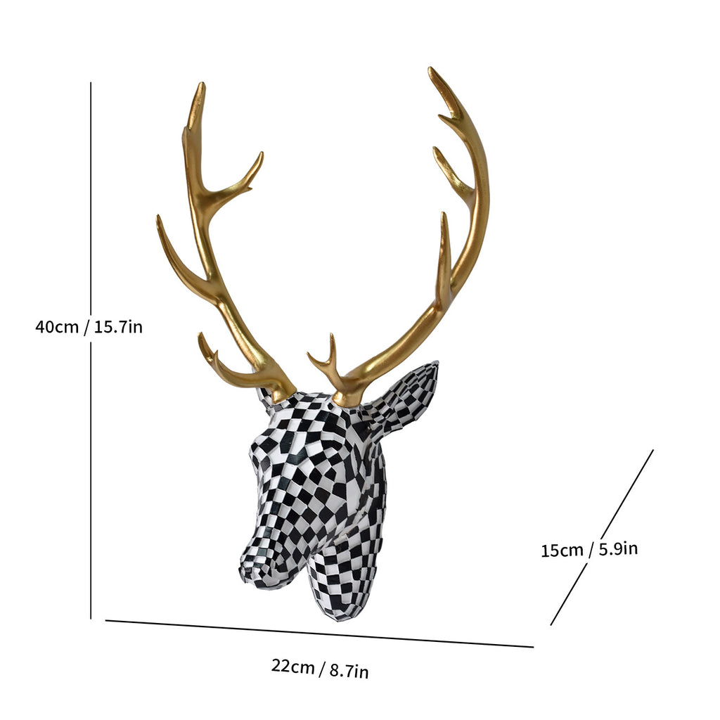 Modern Checkered Deer Head Wall Sculpture