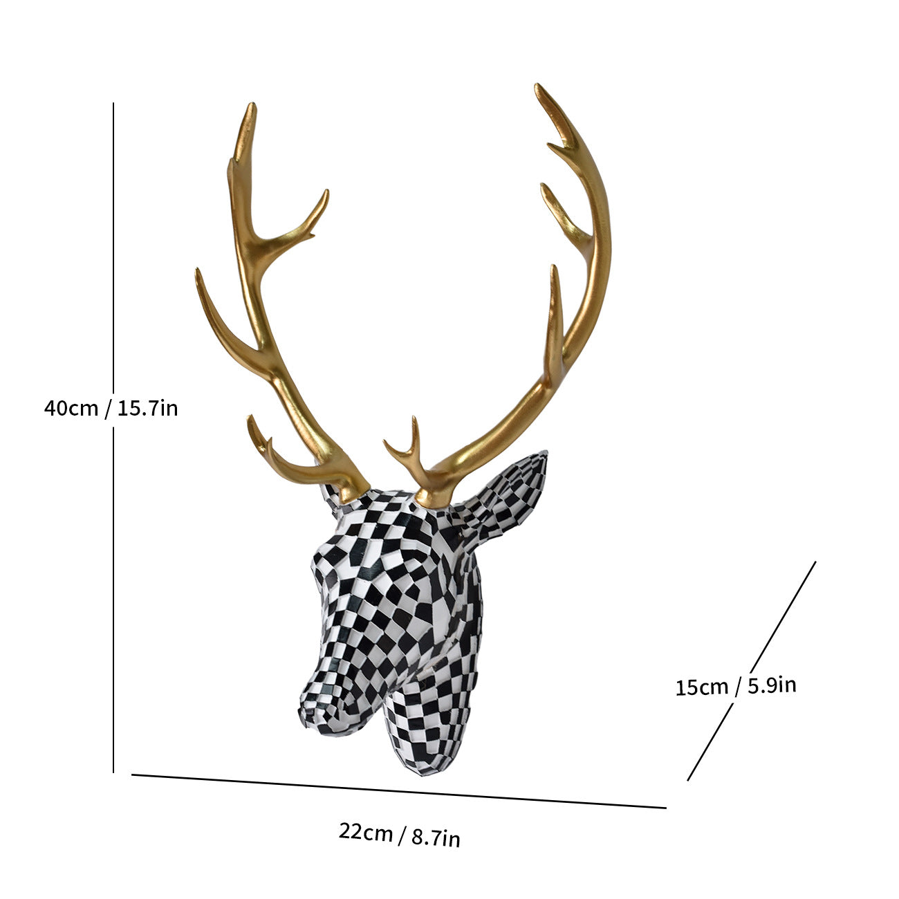 Modern Checkered Deer Head Wall Sculpture