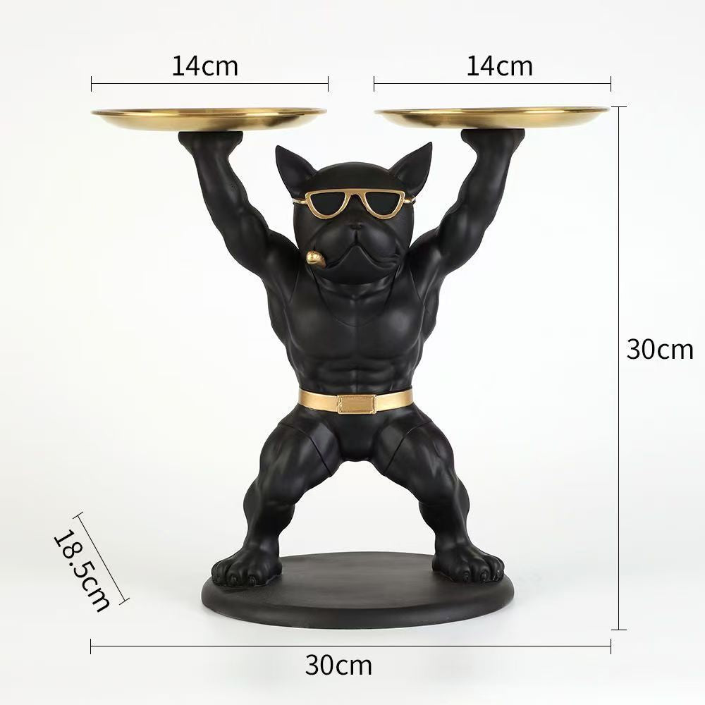 Muscular French Bulldog Butler Tray Statue