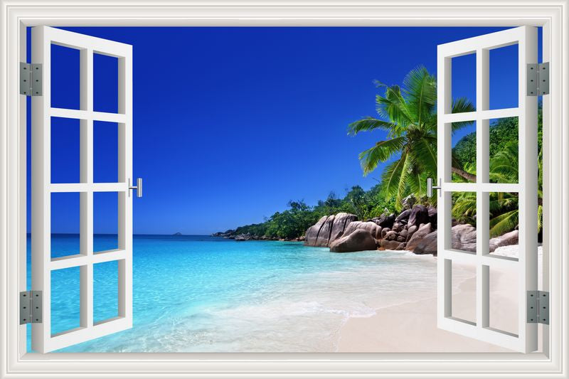 Seychelles Beach 3D Window Effect Wall Sticker
