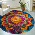 Painted Sunburst Mandala Round Rug