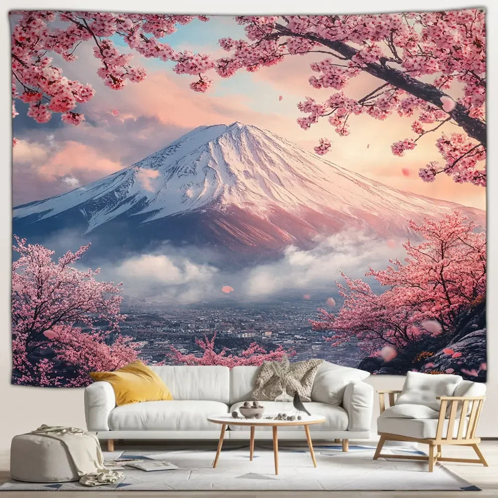 Fuji Blossom Japanese Landscape Tapestry