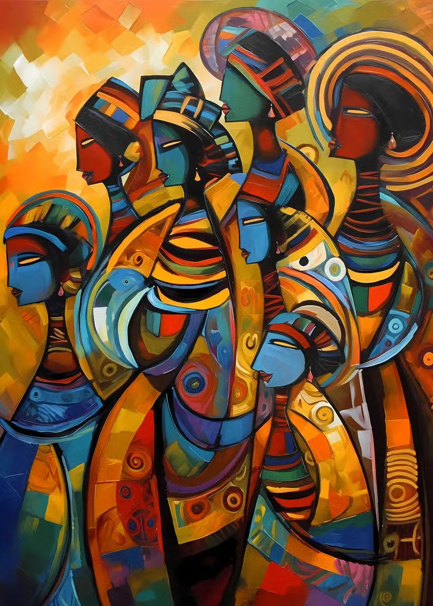 Cubist Gathering African Women Canvas