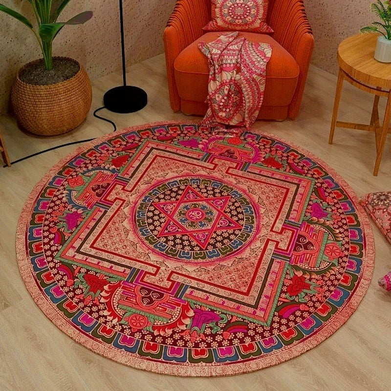 Bohemian Rose Mandala Round Rug