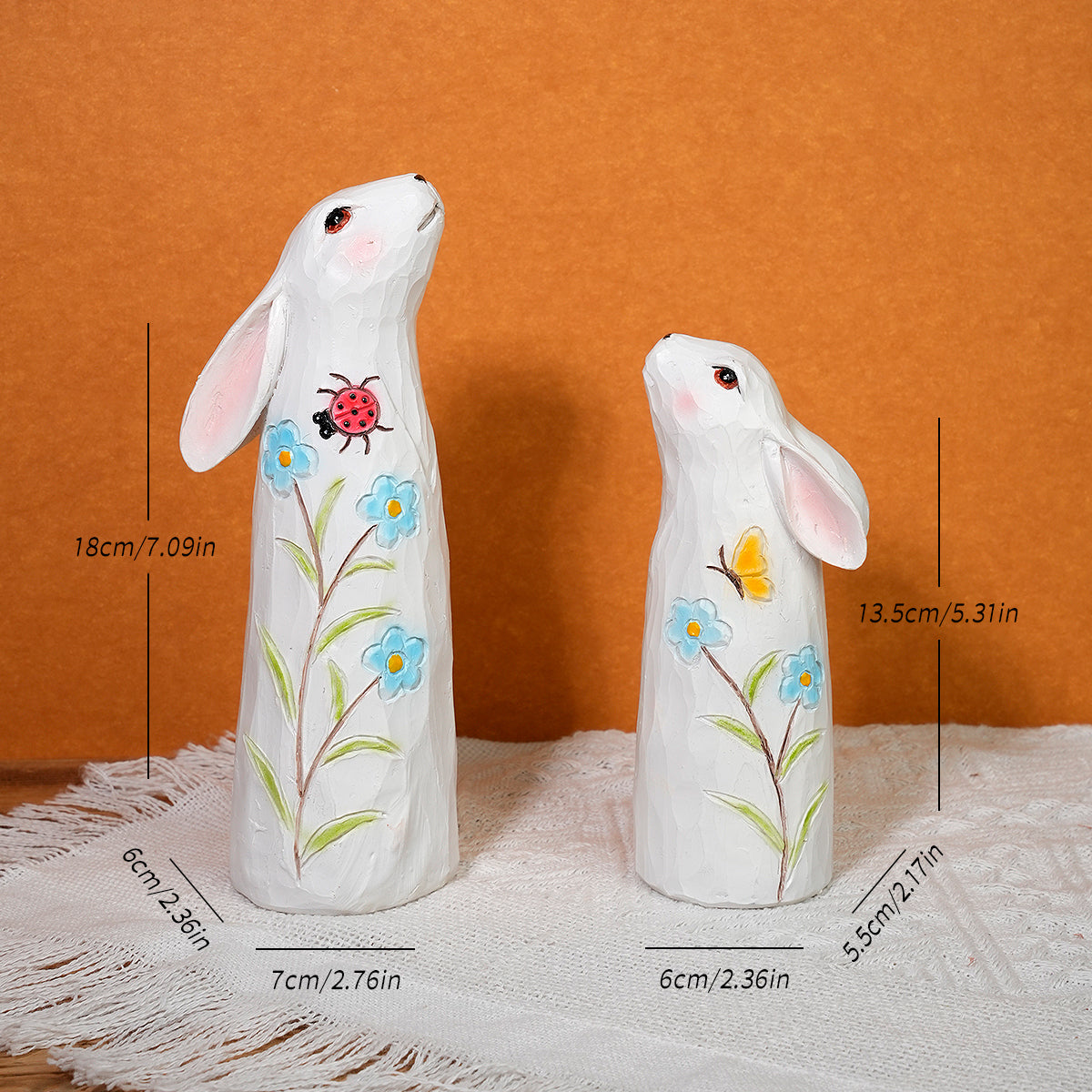Minimalist Floral Rabbit Statues Set