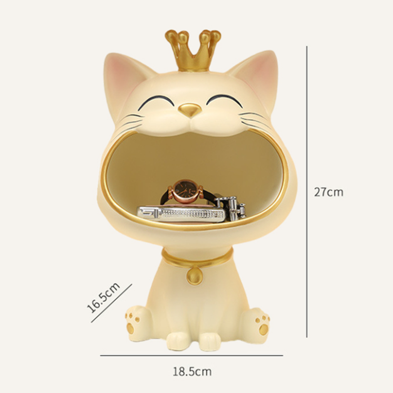 Cute Crown Cat Storage Bowl Statue