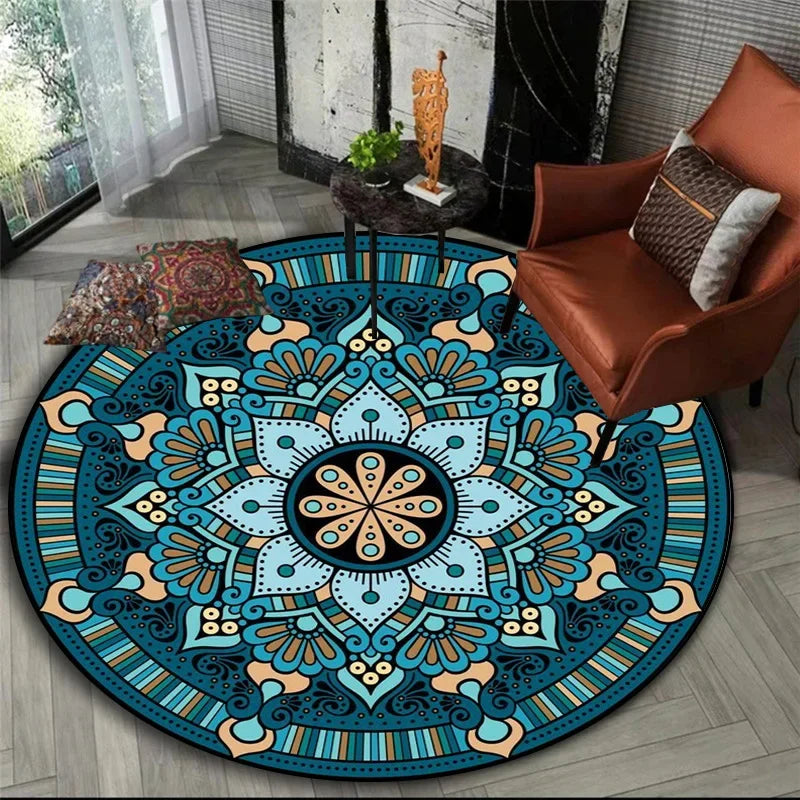 Mosaic Mandala Round Rug in Ottoman Turquoise