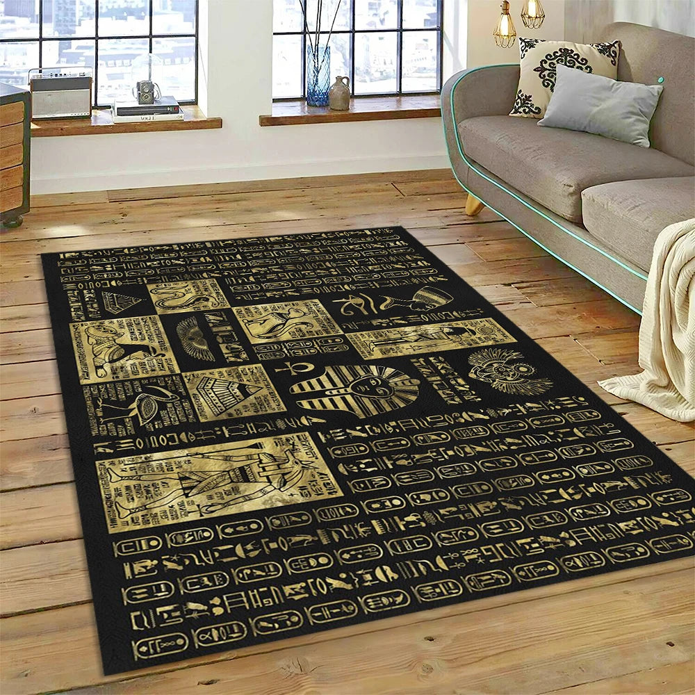 Egyptian Gods Black Gold Tablet Area Rug