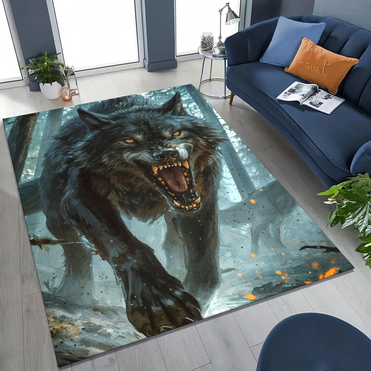 Wolf Dark Forest Predator Area Rug