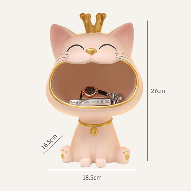 Cute Crown Cat Storage Bowl Statue