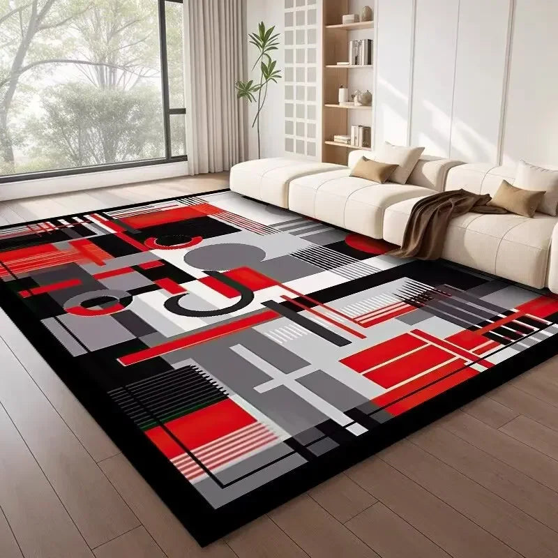 Nordic Abstract Red Black Area Rug