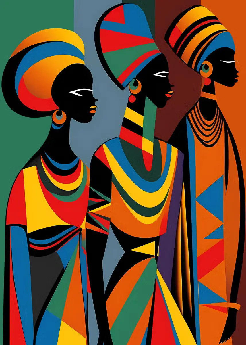 Geometric Trio African Women Canvas