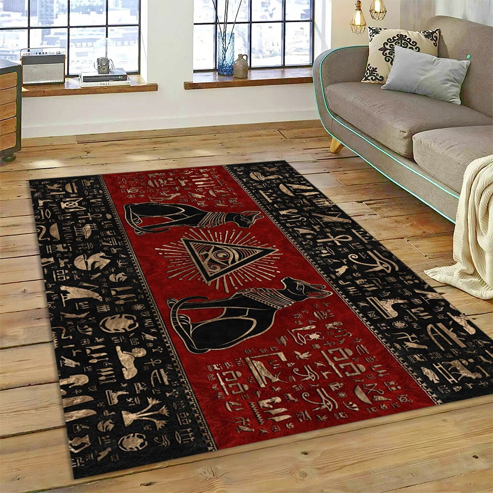 Egyptian Crimson Pyramid Eye Area Rug