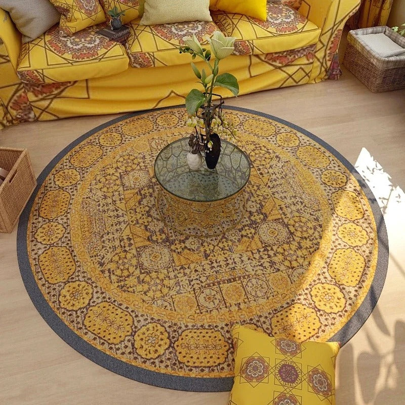 Golden Ottoman Medallion Round Rug