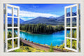 3D Window View Wall Sticker in Turquoise Pine Lake