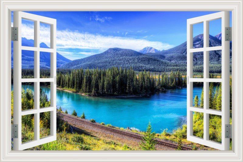 3D Window View Wall Sticker in Turquoise Pine Lake