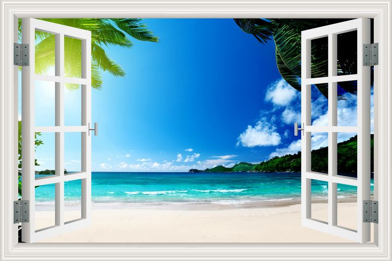 Tropical Lagoon Beach 3D Window Effect Wall Sticker
