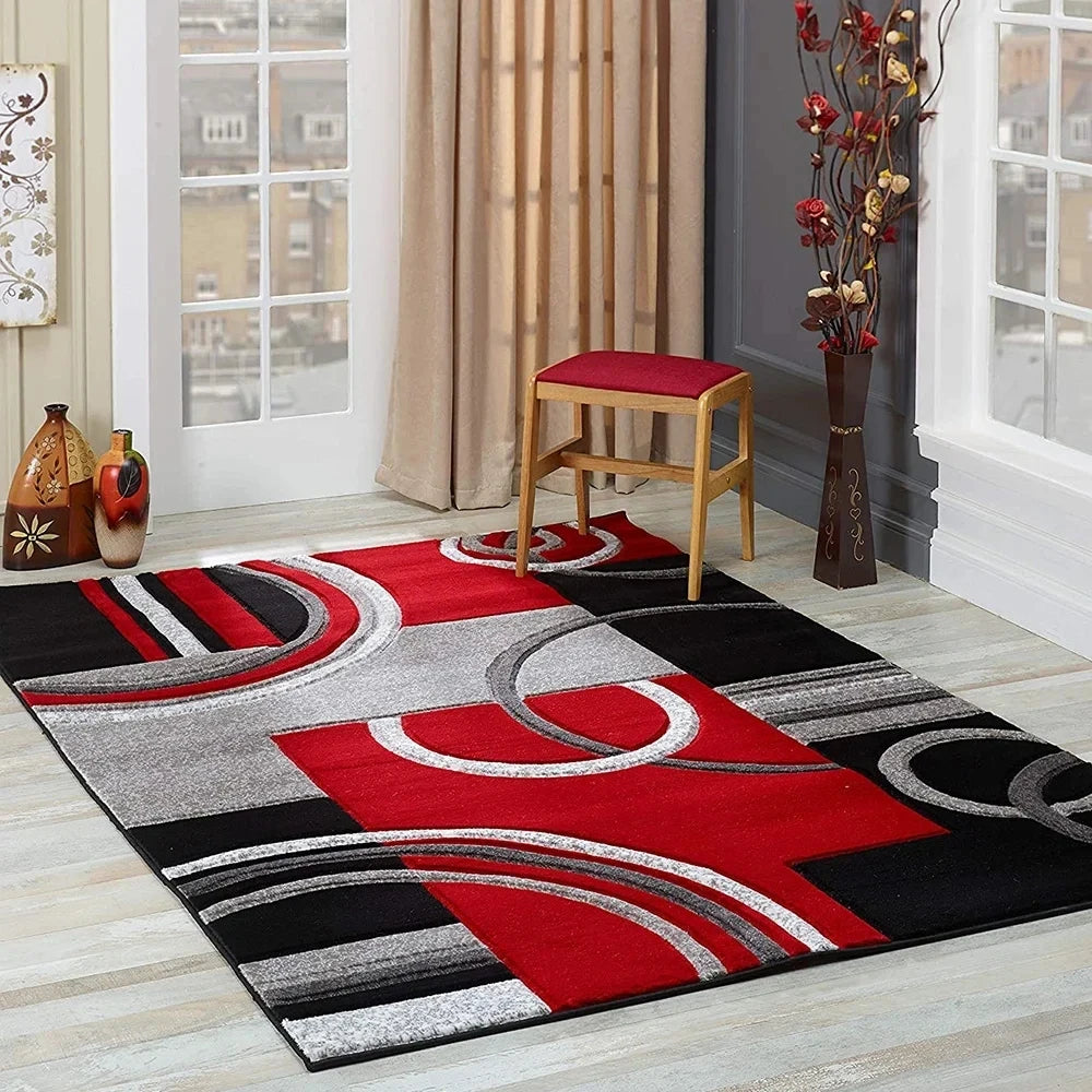 Nordic Orbit Area Rug in Crimson