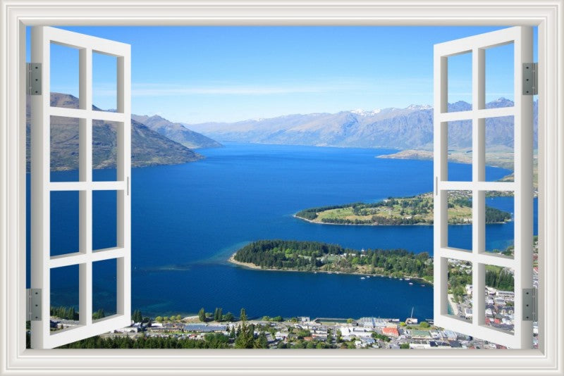 3D Window View Wall Sticker in Coastal Bay Panorama