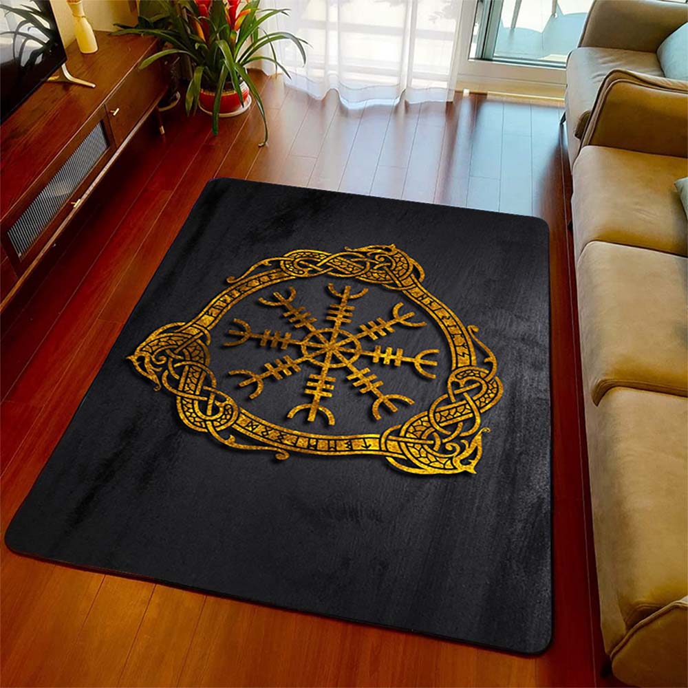 Golden Vegvisir Celtic Area Rug
