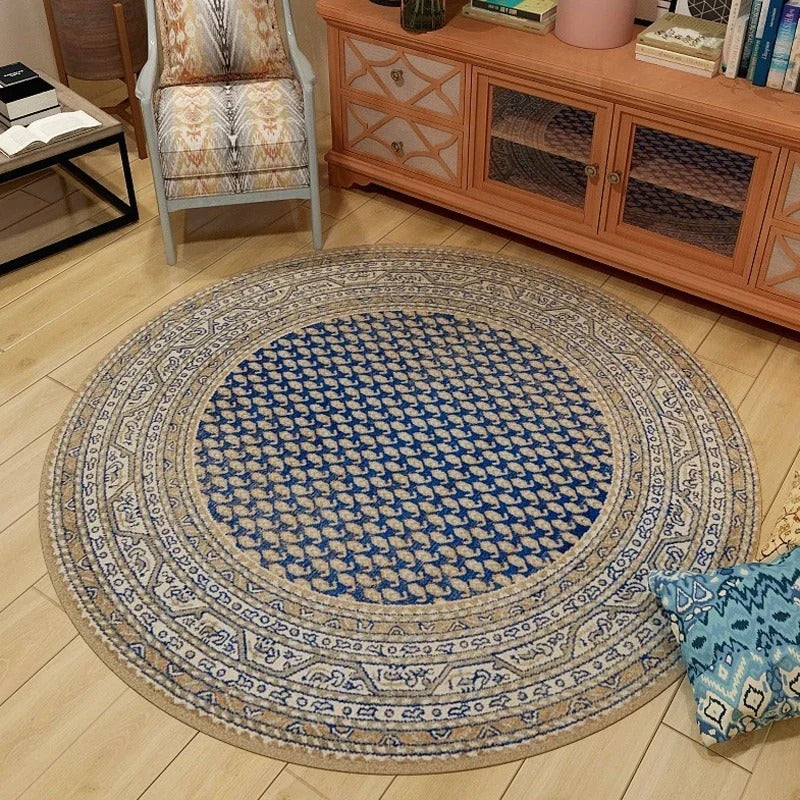 Persian Blue Geometric Round Rug