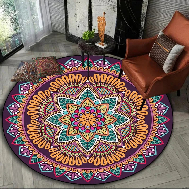 Maharani Mandala Round Rug in Navy and Magenta