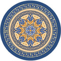 Greek Key Medallion Round Rug in Blue and Gold