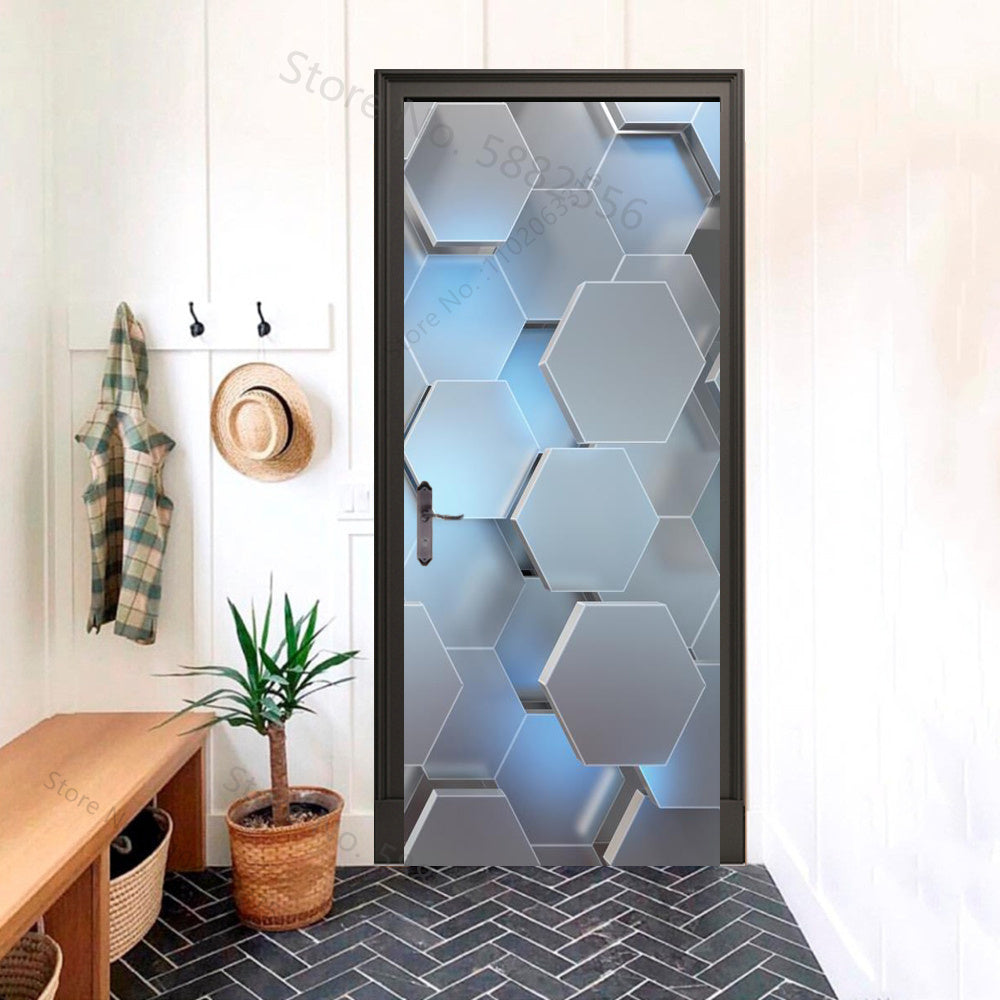 Hexagonal Futuristic 3D Optical Effect Door Sticker
