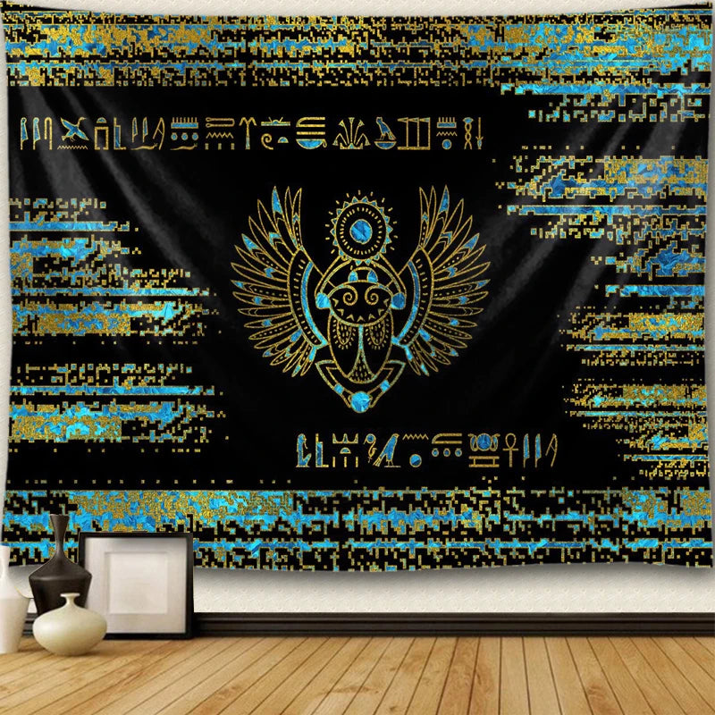 Winged Scarab Glitch Tapestry