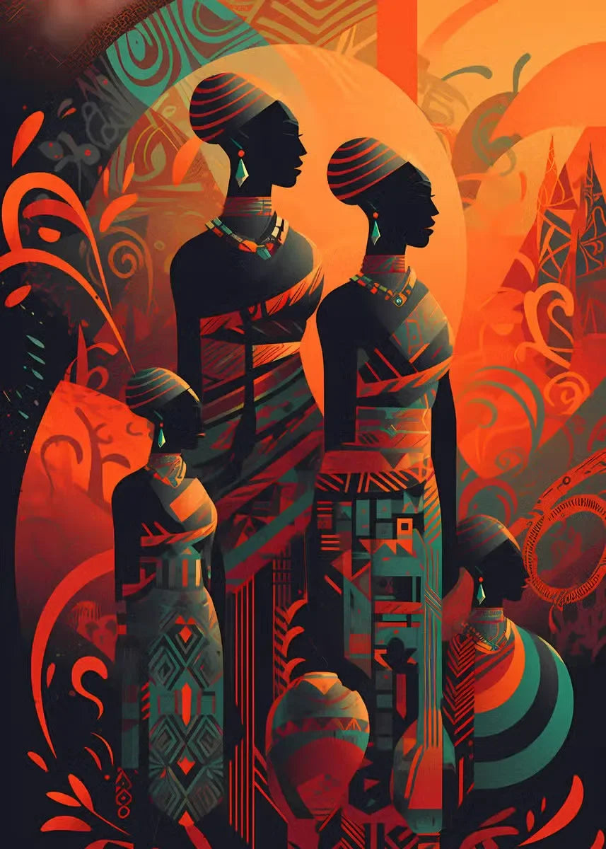 Sunset Silhouettes African Women Canvas