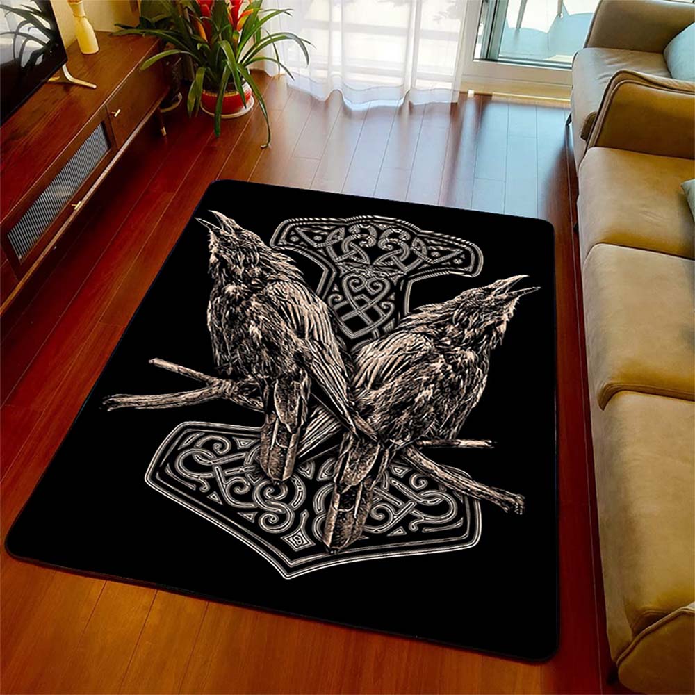 Norse Ravens Mjolnir Area Rug