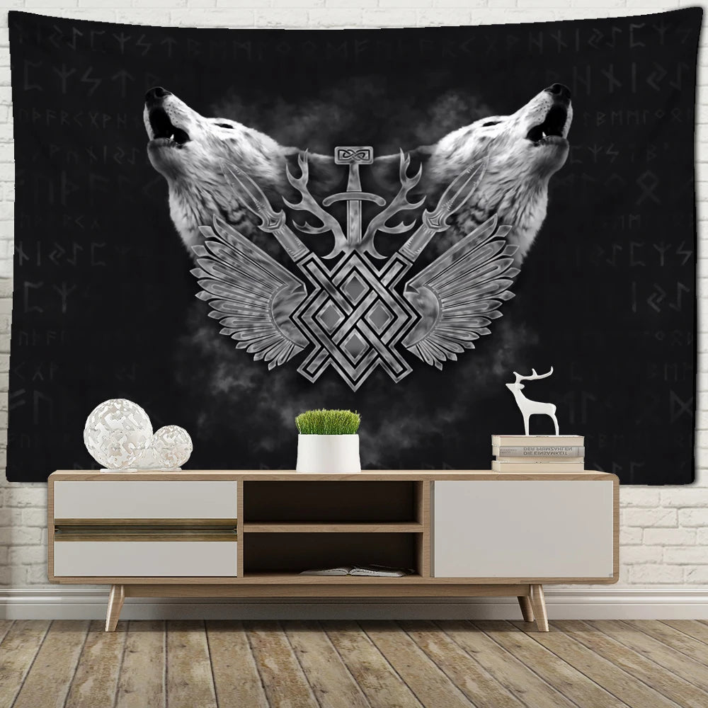 Wolves Winged Knotwork Tapestry