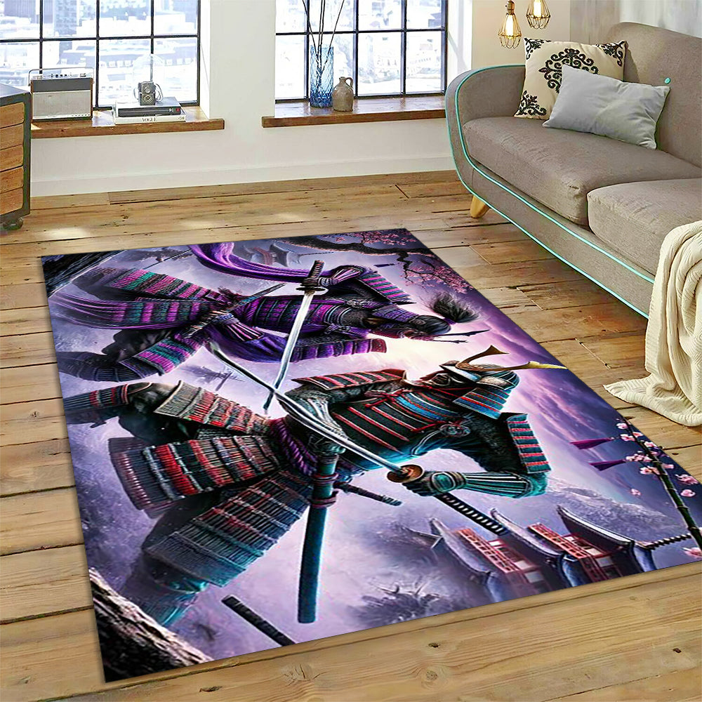 Samurai Clash at Dusk Area Rug