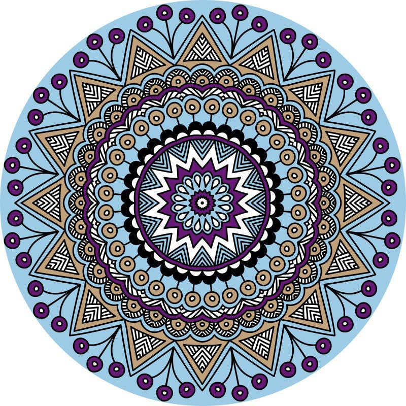 Geometric Mandala Round Rug in Ice Blue and Amethyst